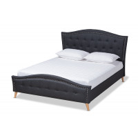 Baxton Studio CF9009-Charcoal-Queen Felisa Modern and Contemporary Charcoal Grey Fabric Upholstered and Button Tufted Queen Size Platform Bed
